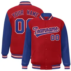 Red Royal-Red Raglan Sleeves Varsity Full-Snap Letterman Jacket 1