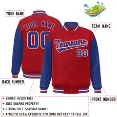 Red Royal-Red Raglan Sleeves Varsity Full-Snap Letterman Jacket 2