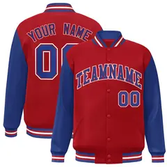 Red Royal-Red Raglan Sleeves Varsity Full-Snap Letterman Jacket 1