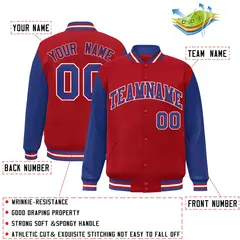 Red Royal-Red Raglan Sleeves Varsity Full-Snap Letterman Jacket 2