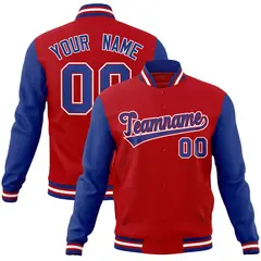 Red Royal-Red Raglan Sleeves Varsity Full-Snap Letterman Jacket 1