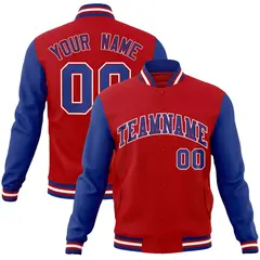 Red Royal-Red Raglan Sleeves Varsity Full-Snap Letterman Jacket 1