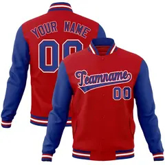 Red Royal-Red Raglan Sleeves Varsity Full-Snap Letterman Jacket 1