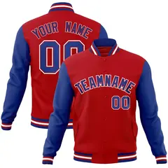 Red Royal-Red Raglan Sleeves Varsity Full-Snap Letterman Jacket 1