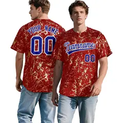 Red Royal Shiny Gold Cracked Texture Baseball Jersey