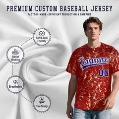 Red Royal Shiny Gold Cracked Texture Baseball Jersey 3
