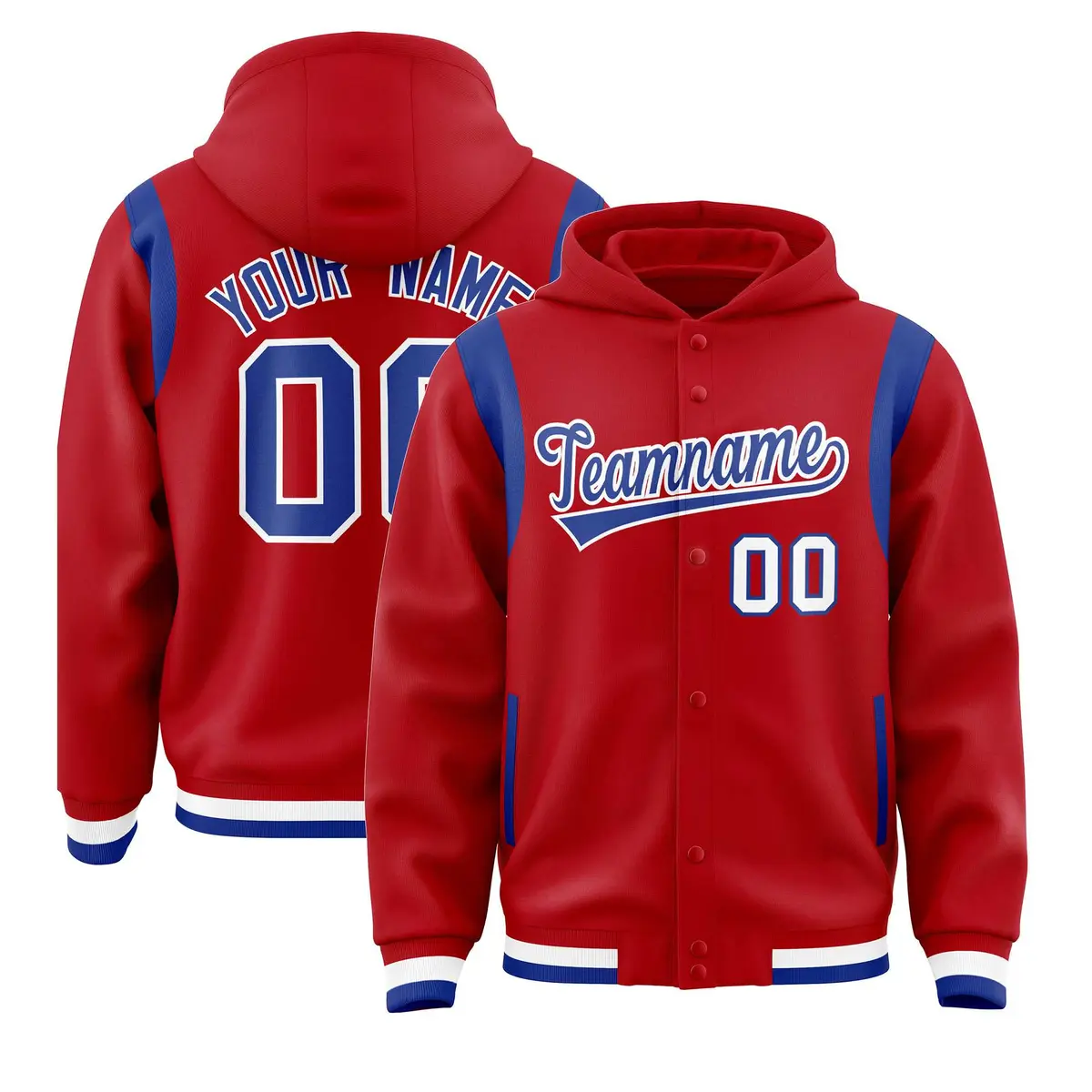 Red Royal Shoulder Color Block Varsity Letterman Jacket Hoodie