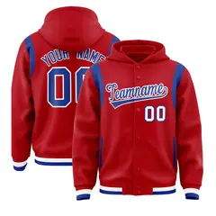 Red Royal Shoulder Color Block Varsity Letterman Jacket Hoodie 1