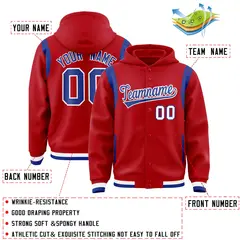 Red Royal Shoulder Color Block Varsity Letterman Jacket Hoodie 4