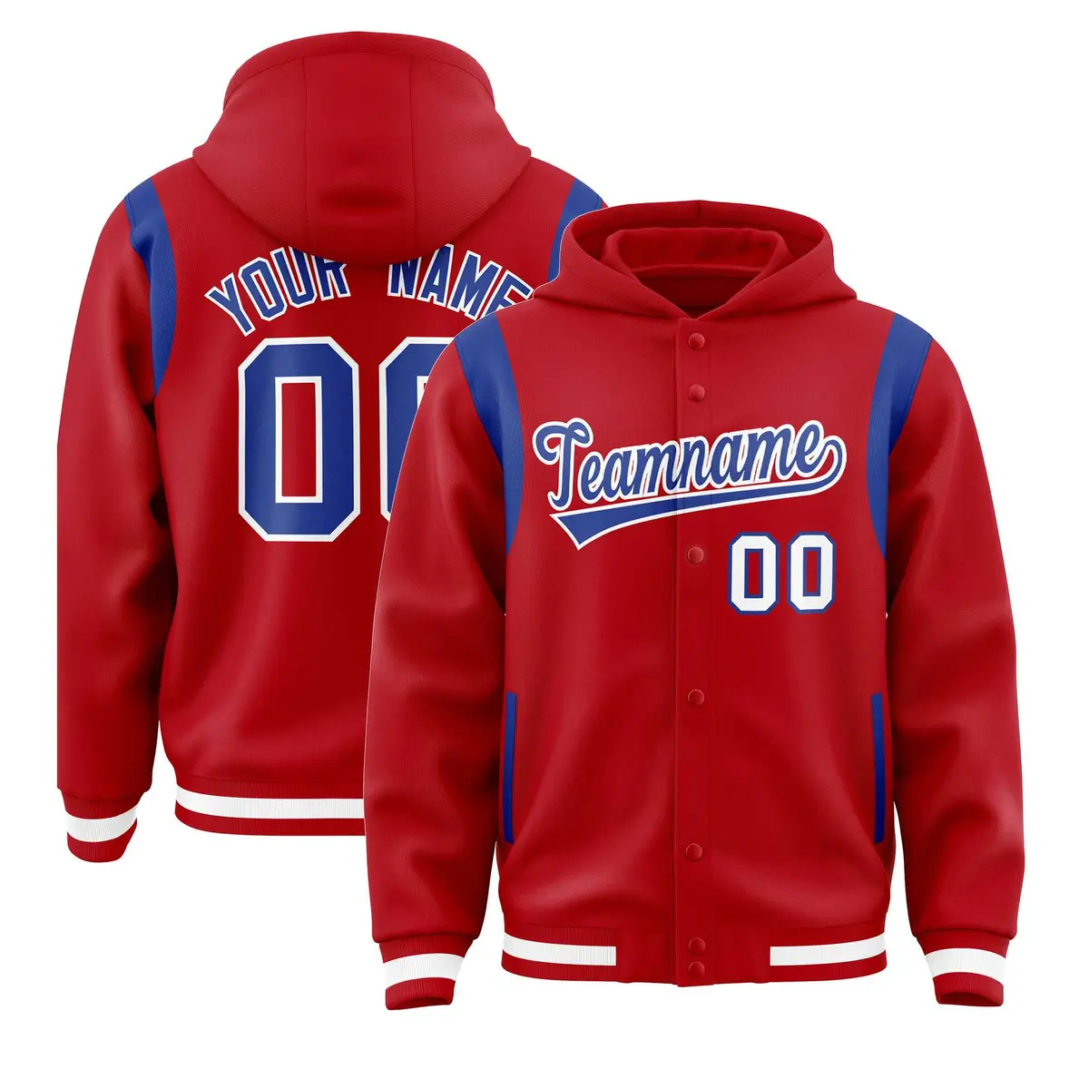 Red Royal Shoulder Color Block Varsity Letterman Jacket Hoodie