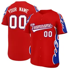 Red Royal Side Flame Outline Baseball Jersey