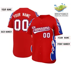 Red Royal Side Flame Outline Baseball Jersey 2