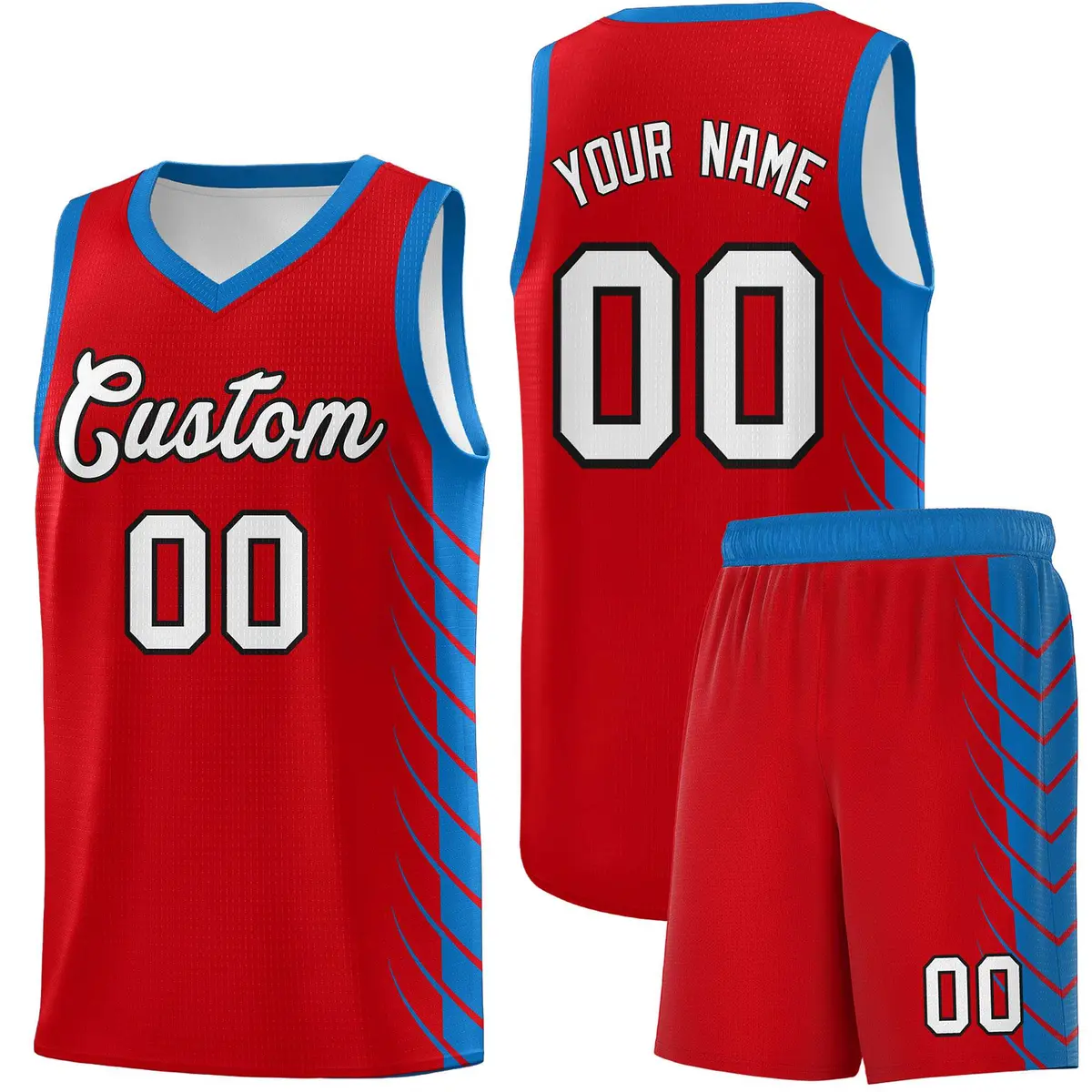 Red Royal Side Symmetrical Line Pattern Basketball Jersey