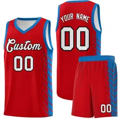 Red Royal Side Symmetrical Line Pattern Basketball Jersey 1