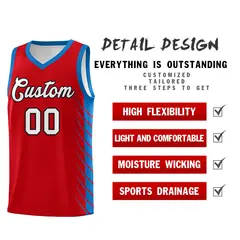 Red Royal Side Symmetrical Line Pattern Basketball Jersey 2