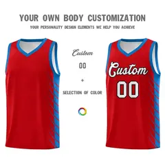Red Royal Side Symmetrical Line Pattern Basketball Jersey 3