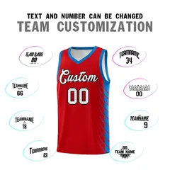 Red Royal Side Symmetrical Line Pattern Basketball Jersey 4