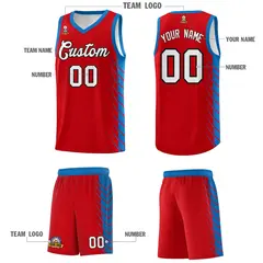 Red Royal Side Symmetrical Line Pattern Basketball Jersey 5