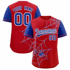 Red Royal Spider Web Raglan Sleeves Baseball Jersey 1
