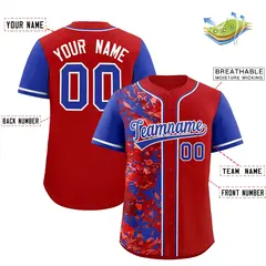Red Royal Split Graffiti Raglan Sleeve Baseball Jersey 2