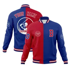 Red Royal Split Letterman Full-Snap Varsity Baseball Jacket