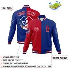 Red Royal Split Letterman Full-Snap Varsity Baseball Jacket 4