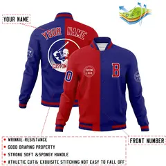 Red Royal Split Letterman Full-Snap Varsity Baseball Jacket 4