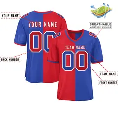 Red Royal Split Two Tone Authentic Football Jersey 2