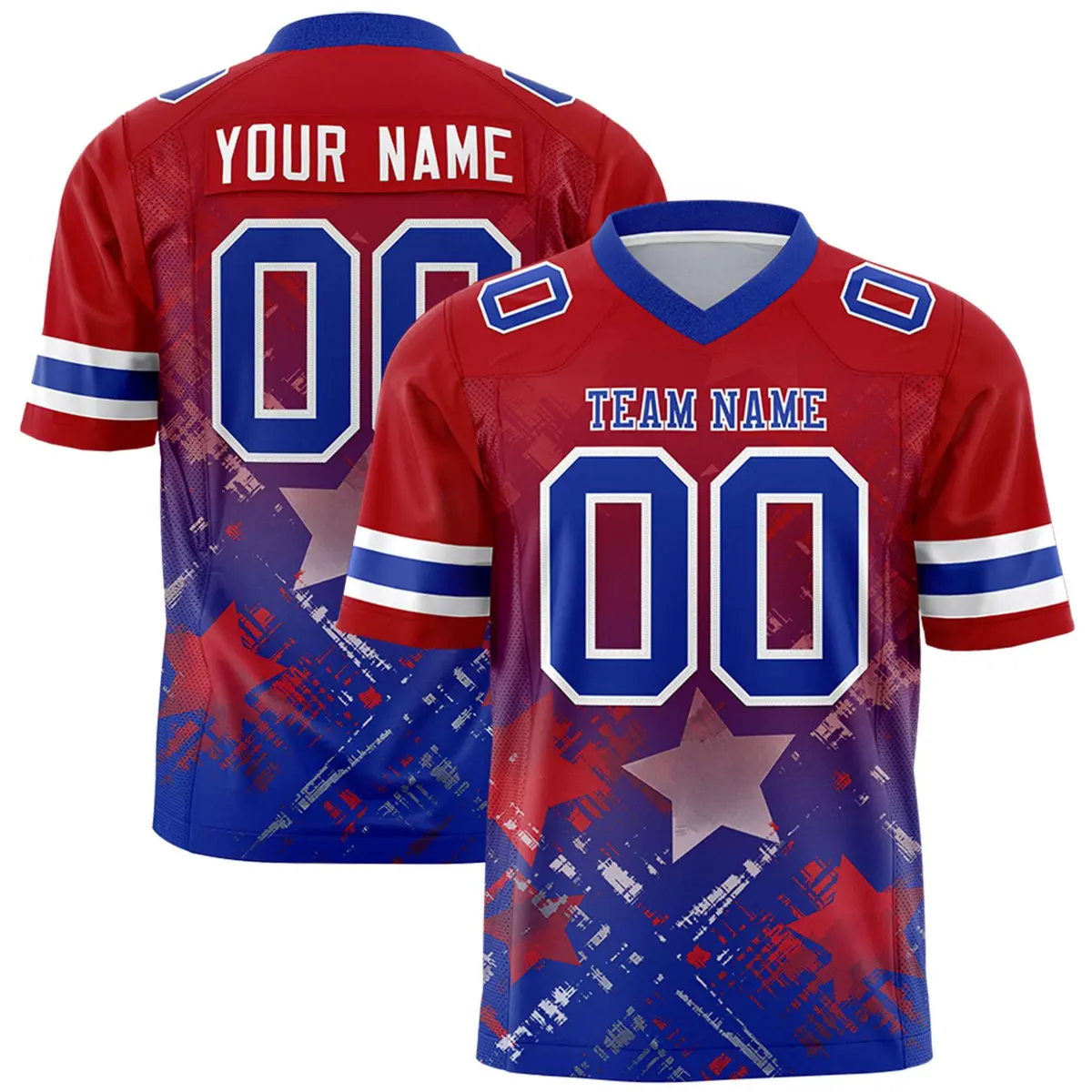 Red Royal Star Gradient Flag Football Jersey