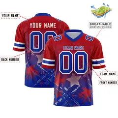 Red Royal Star Gradient Flag Football Jersey 2