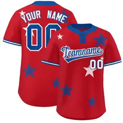 Red Royal Star Graffiti Two-Button Baseball Jersey