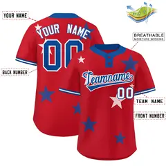 Red Royal Star Graffiti Two-Button Baseball Jersey 2