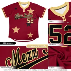 Red Royal Star Graffiti Two-Button Baseball Jersey 6