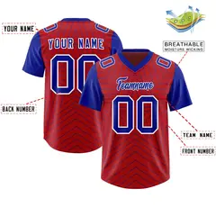 Red Royal Star Pattern Raglan Sleeves Football Jersey 2