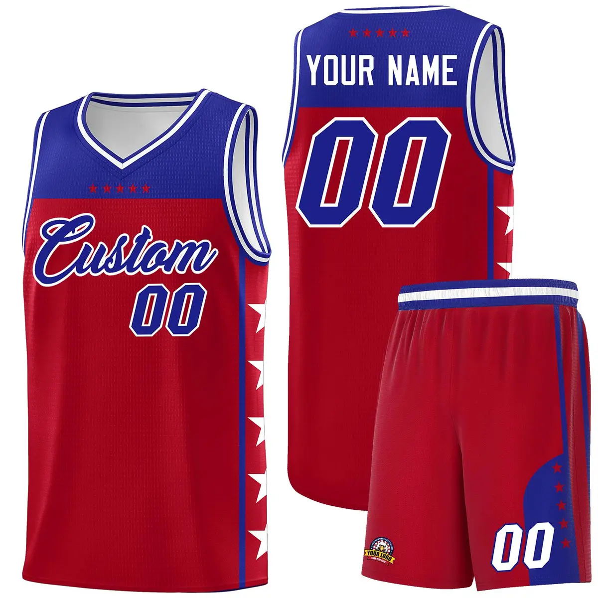Red Royal Star Pattern Team Basketball Jersey