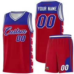 Red Royal Star Pattern Team Basketball Jersey 1