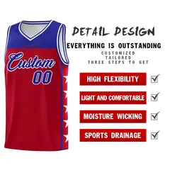 Red Royal Star Pattern Team Basketball Jersey 2