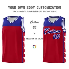 Red Royal Star Pattern Team Basketball Jersey 3