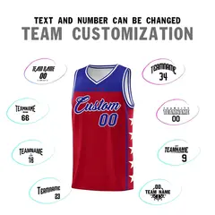 Red Royal Star Pattern Team Basketball Jersey 4