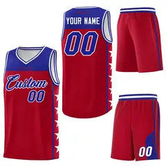 Red Royal Star Pattern Team Basketball Jersey 6