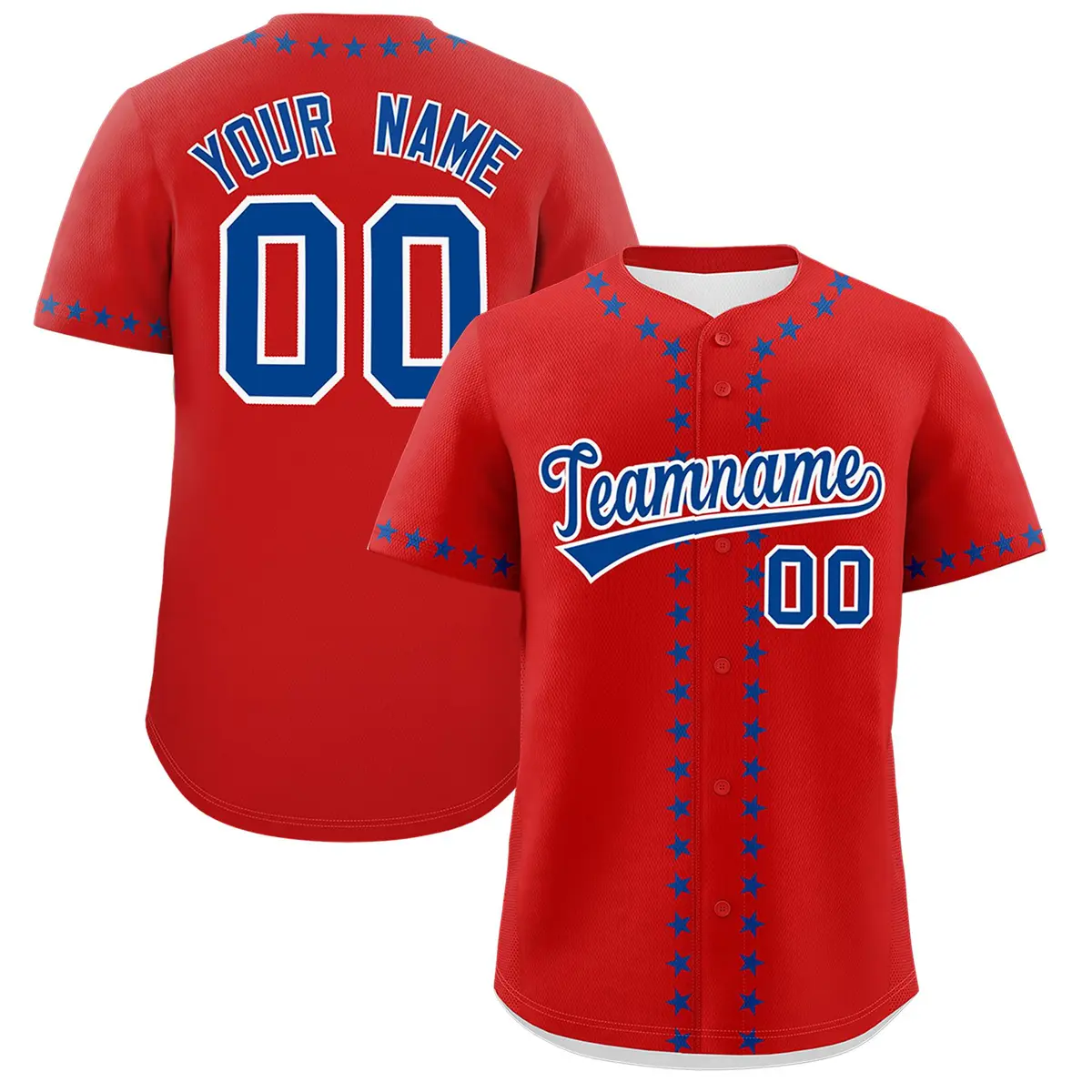 Red Royal Star Ribbing Authentic Baseball Jersey