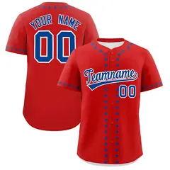 Red Royal Star Ribbing Authentic Baseball Jersey 1