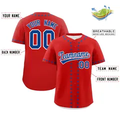 Red Royal Star Ribbing Authentic Baseball Jersey 2