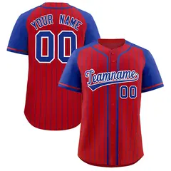 Red Royal Stripe Raglan Sleeves Fashion Baseball Jersey 1