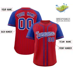 Red Royal Stripe Raglan Sleeves Fashion Baseball Jersey 2