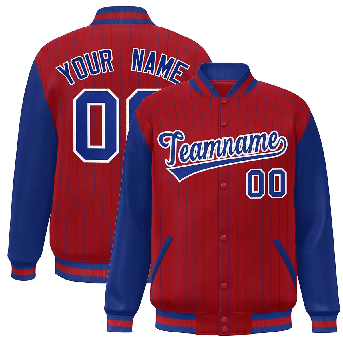 Red Royal Stripe Raglan Varsity Bomber Jacket