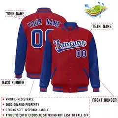 Red Royal Stripe Raglan Varsity Bomber Jacket 2