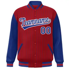 Red Royal Stripe Raglan Varsity Bomber Jacket 3