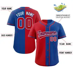 Red Royal Stripe-Solid Combo Baseball Jersey 2