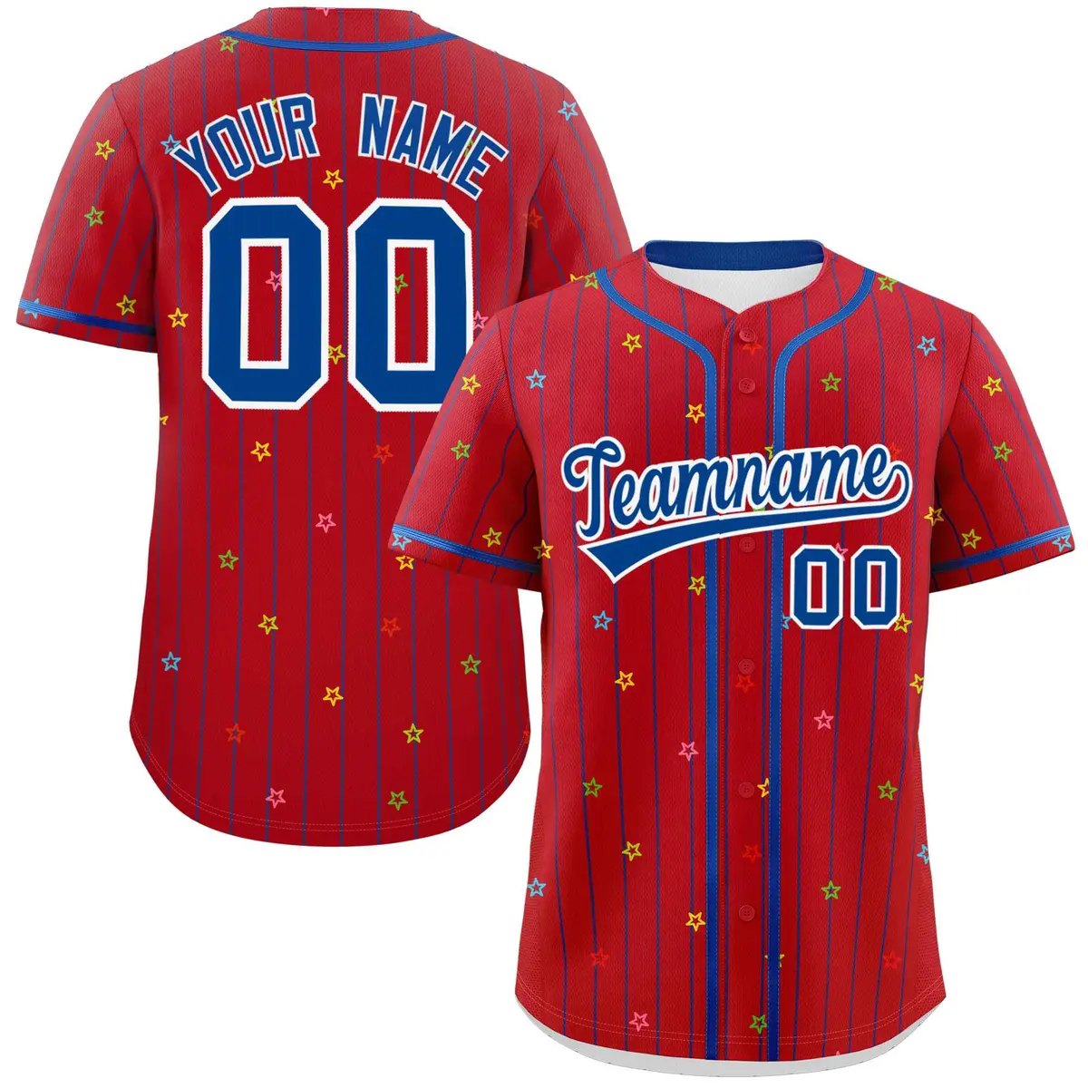 Red Royal Stripe Star Pattern Authentic Baseball Jersey